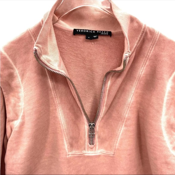 Veronica Beard Jeans Dylan Sweatshirt Rosewood Pink Quarter Zip Sweater SZ S - Picture 6 of 12